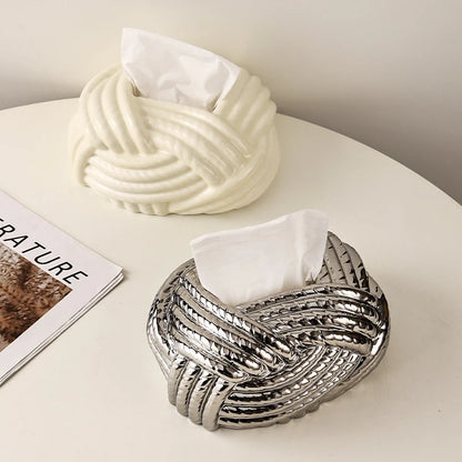 Ceramic Tissue Box Silver Twine Grain Napkin Carton Toilet Paper Holder Napkin Dispenser Holder Home Decoraction Organizers