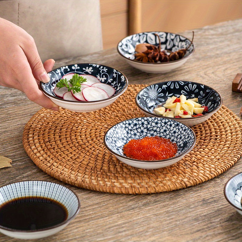 Japanese Floral Ceramic Appetizer Plate Set