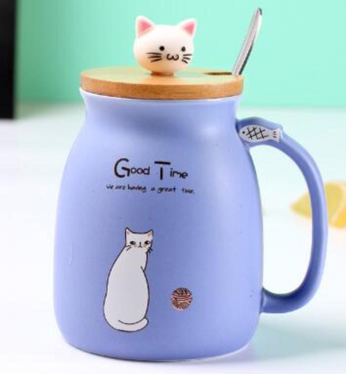 Ceramic Cat Mug with Lid