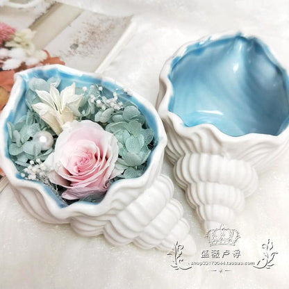 Ceramic Little Conch Eternal Flower Table Decoration Birthday and Valentine's Day Gift