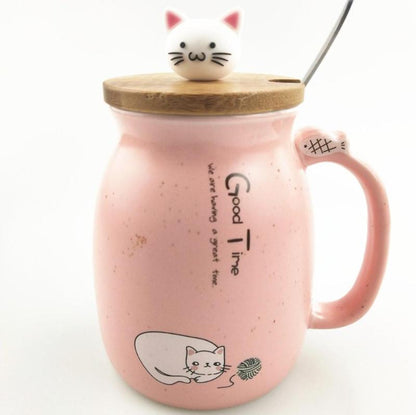 Ceramic Cat Mug with Lid