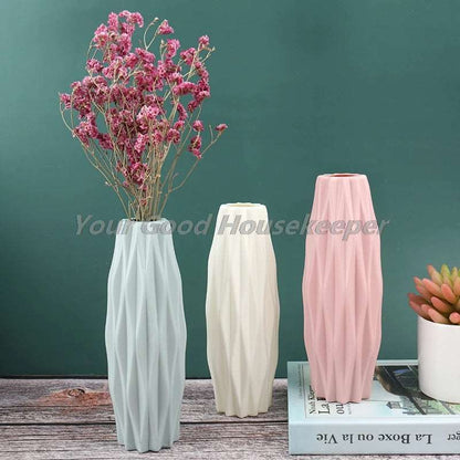 1PC Flower Vase Decoration Home Plastic Vase White Imitation Ceramic Flower Pot Home Flower Arrangement Living Room Decorations