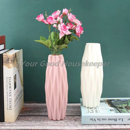 1PC Flower Vase Decoration Home Plastic Vase White Imitation Ceramic Flower Pot Home Flower Arrangement Living Room Decorations