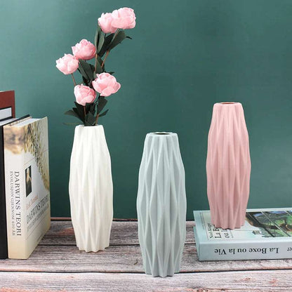 1PC Flower Vase Decoration Home Plastic Vase White Imitation Ceramic Flower Pot Home Flower Arrangement Living Room Decorations