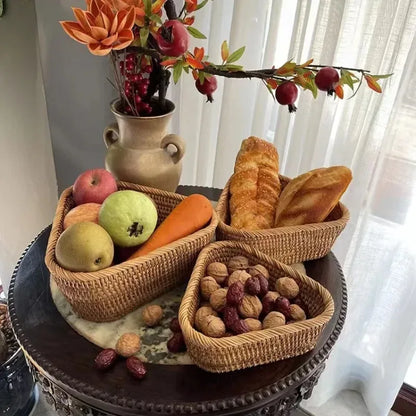 Handwoven Rectangular Rattan Wicker Basket: Kitchen Storage