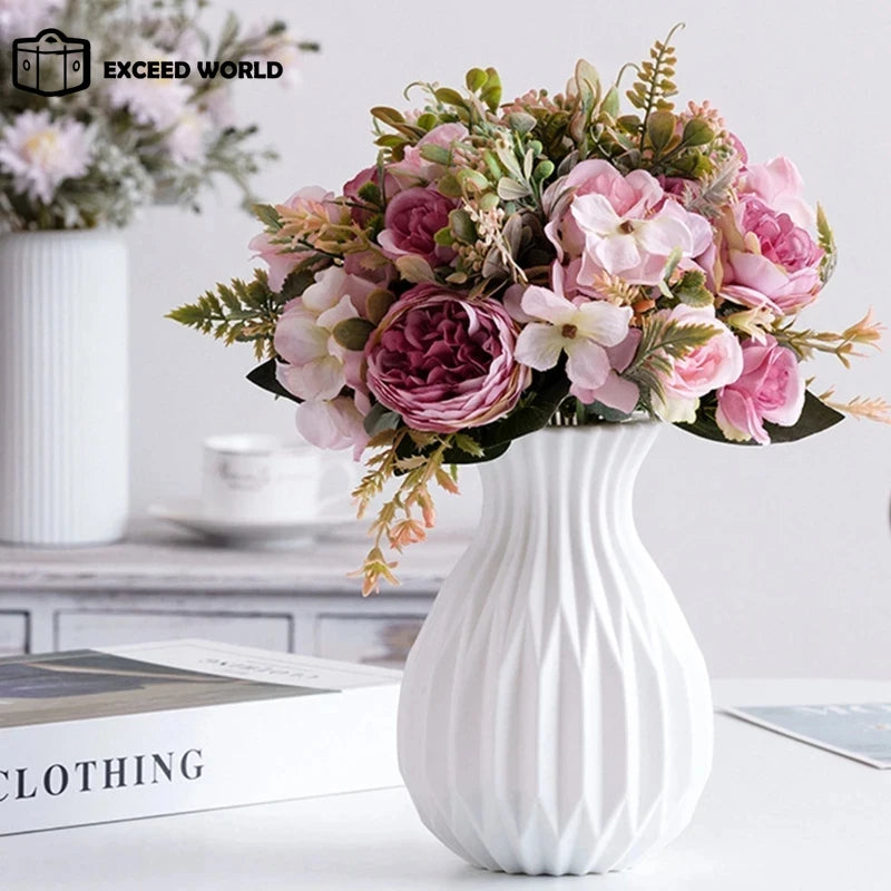 Modern Flower Vase White Plastic Vase Flower Pot Basket Nordic Home Living Room Decoration Ornament Wedding Flower Arrangement