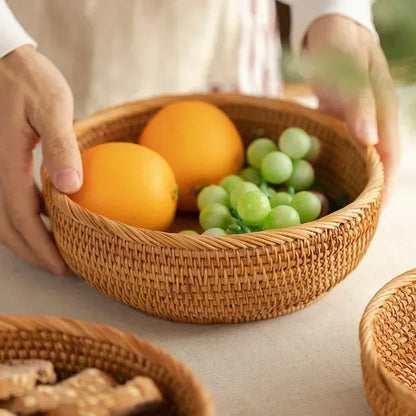 Hand-Woven Round Rattan Basket