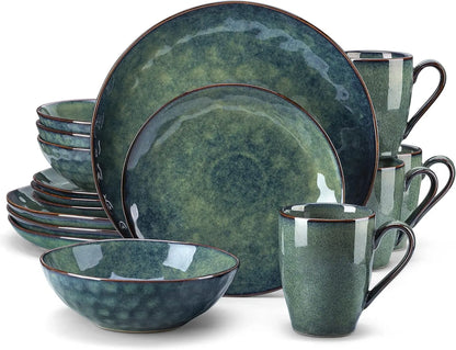 Starry-Green Ceramic Dinnerware Set - 12 Pieces