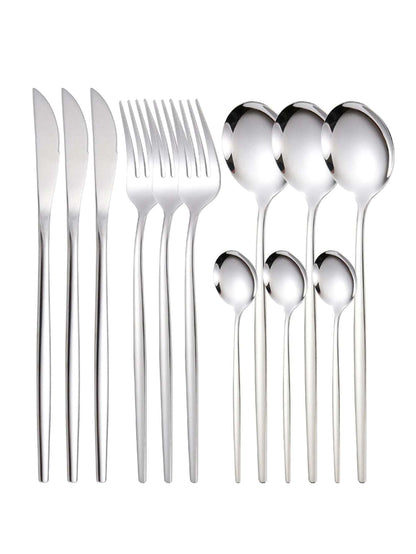 12-Piece Stainless Steel Cutlery Set (Steak Knife, Fork, Spoons)