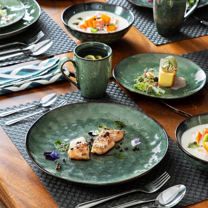 Starry-Green Ceramic Dinnerware Set - 12 Pieces