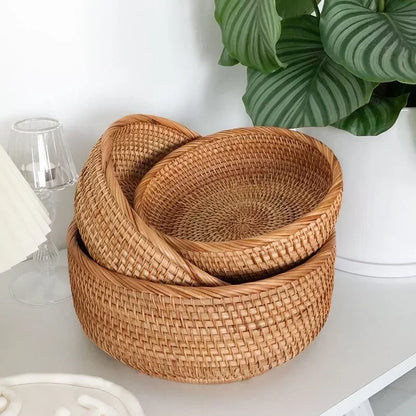 Hand-Woven Round Rattan Basket