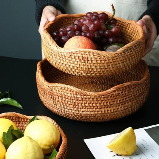 Handwoven Rattan Storage Basket for Kitchen