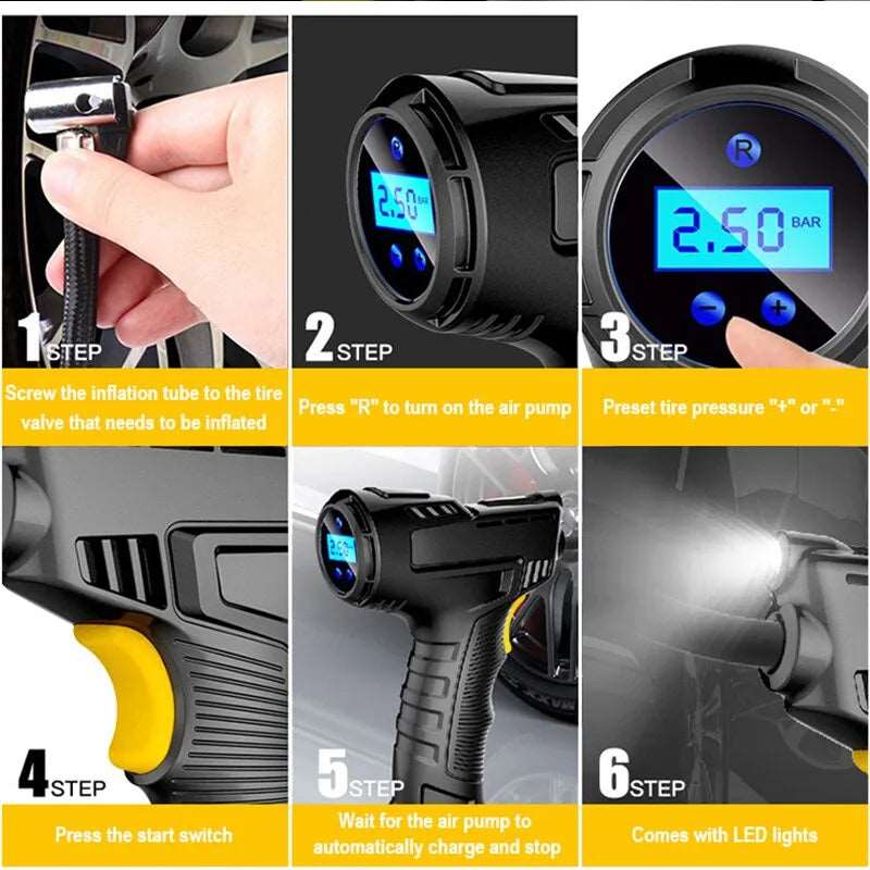 Car Tire Inflator with Auto Shut-Off: 120W Portable Air Pump