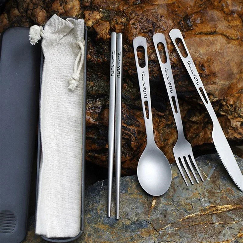 Pure Titanium Tableware Set for Camping & Travel