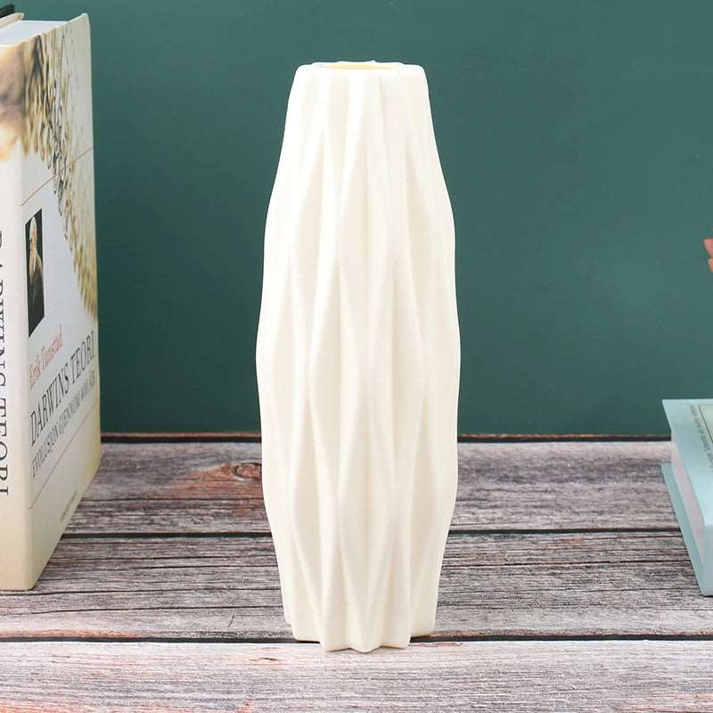 1PC Flower Vase Decoration Home Plastic Vase White Imitation Ceramic Flower Pot Home Flower Arrangement Living Room Decorations