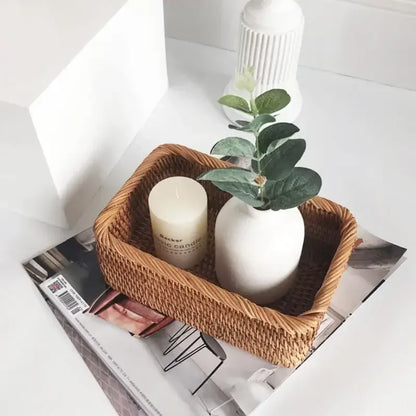 Handwoven Rectangular Rattan Wicker Basket: Kitchen Storage