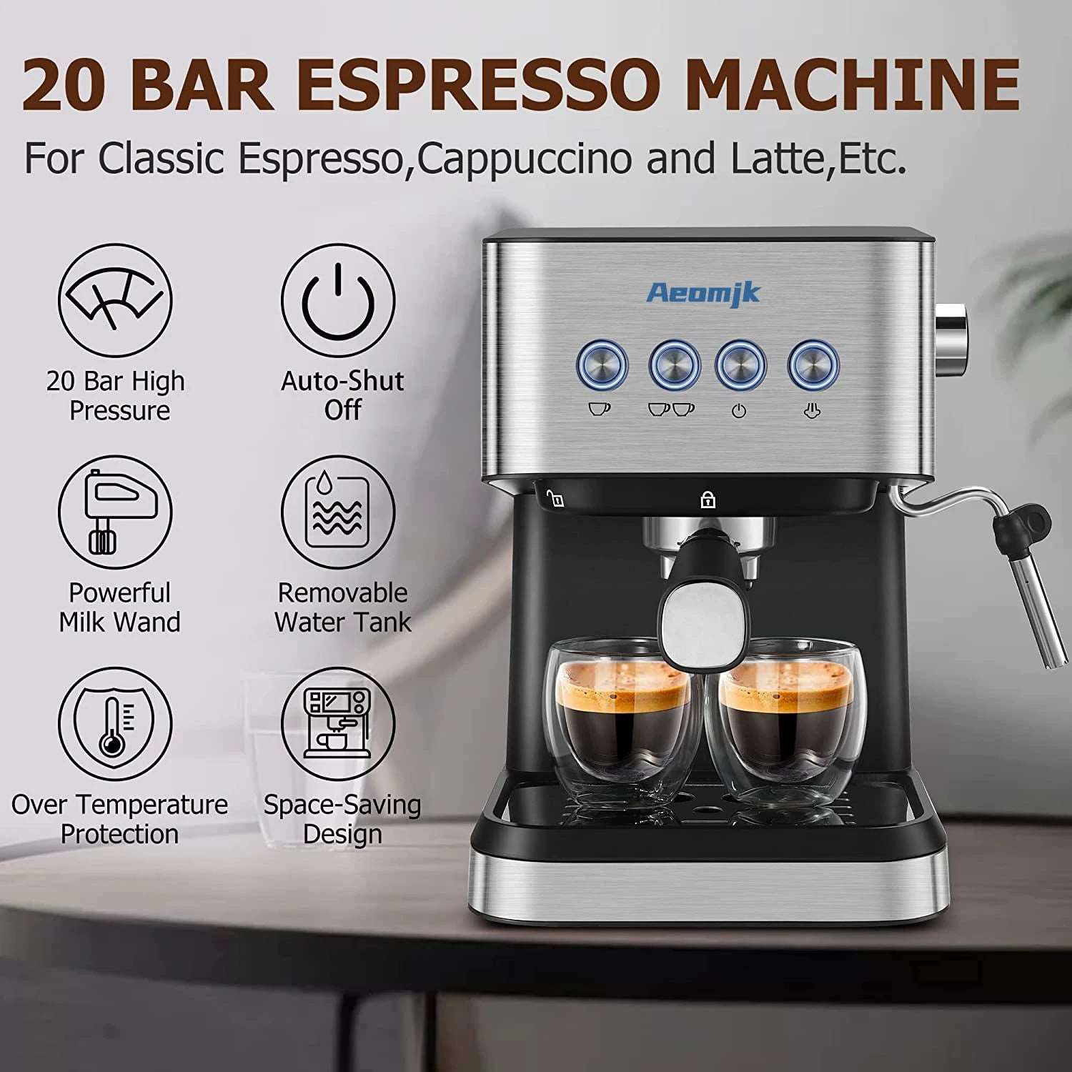 Aeomjk Italian Espresso Semi-automatic Coffee Machine Professional Coffee Makers Kitchen Espresso Machines US/EU/UK CM3010