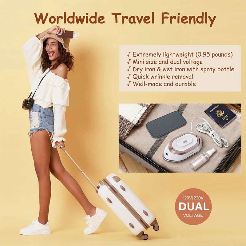 Compact Dual-Voltage Travel Iron - 150W, Non-Stick Ceramic Soleplate