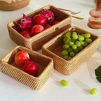 Handwoven Rectangular Rattan Wicker Basket: Kitchen Storage