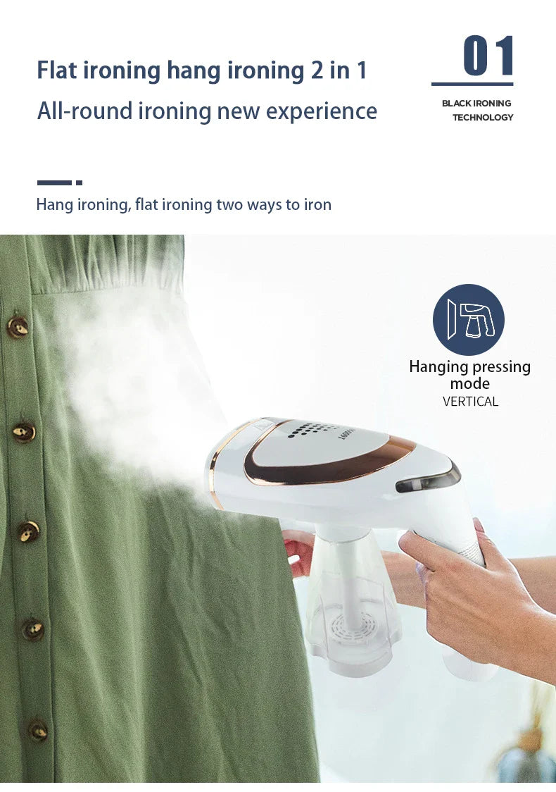 Compact 1600W Dual-Function Handheld Ironing and Steaming Machine