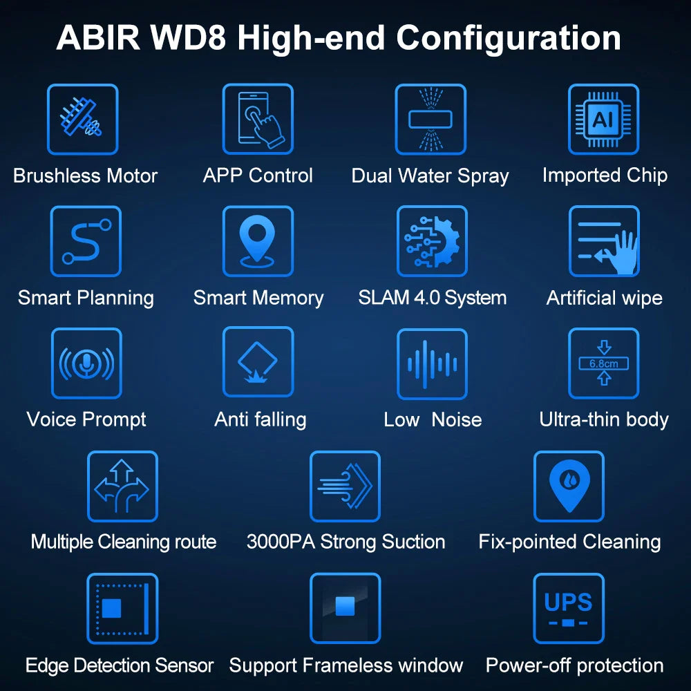 3000Pa ABIR WD8 Smart Window Cleaner Robot