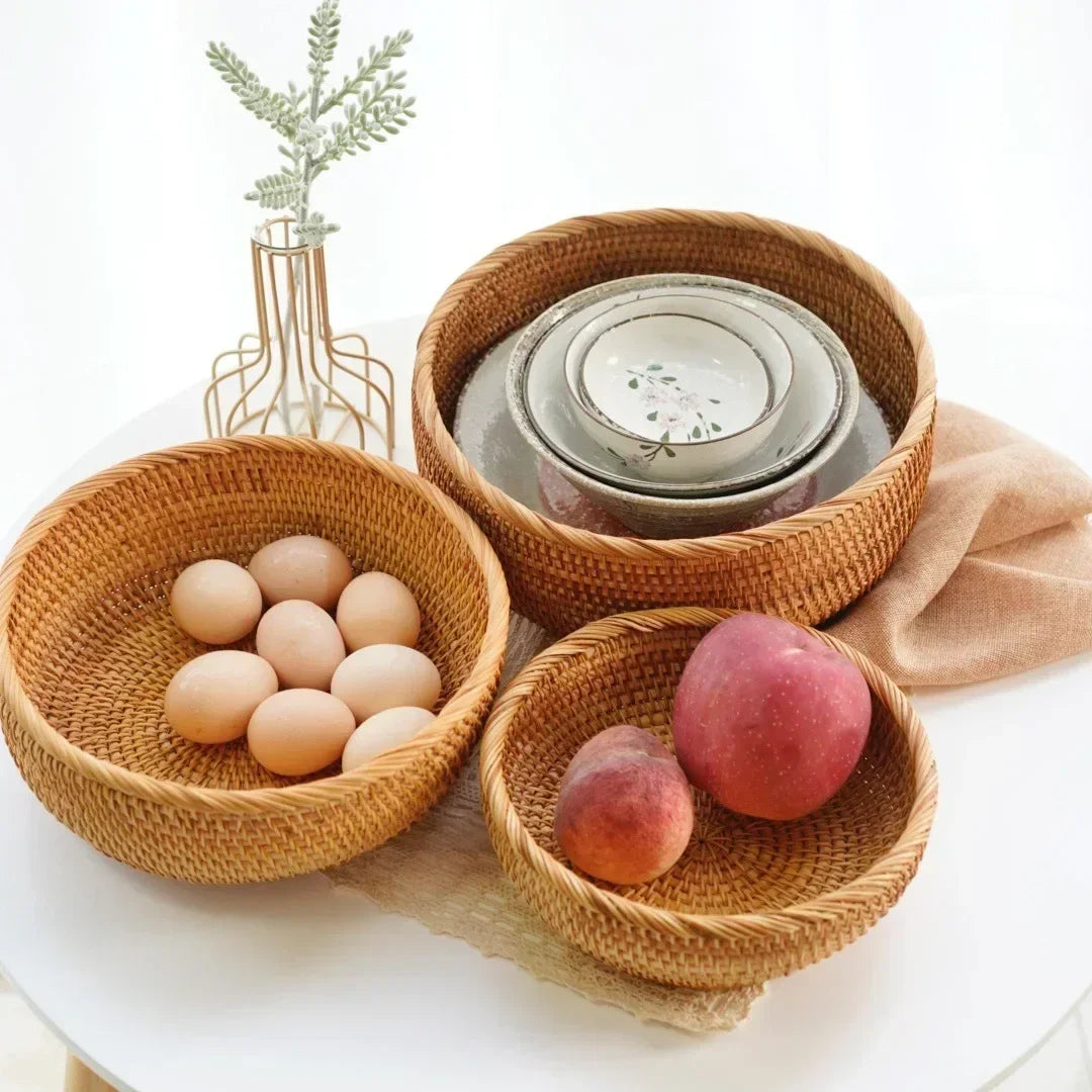 Hand-Woven Round Rattan Basket