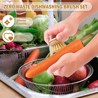 Eco-Friendly Bamboo Dish Brush Head - 6 Pack