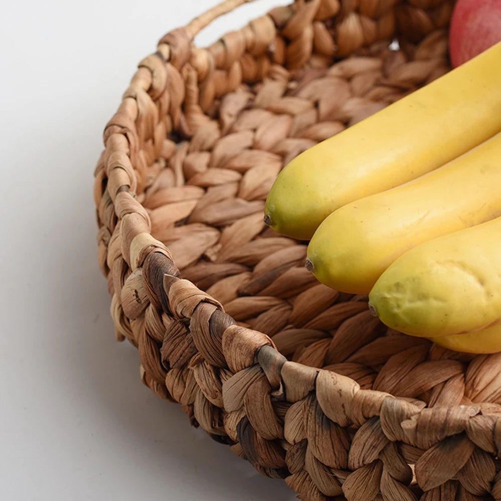 Handwoven Rattan Wicker Basket: Multi-Use Storage Tray