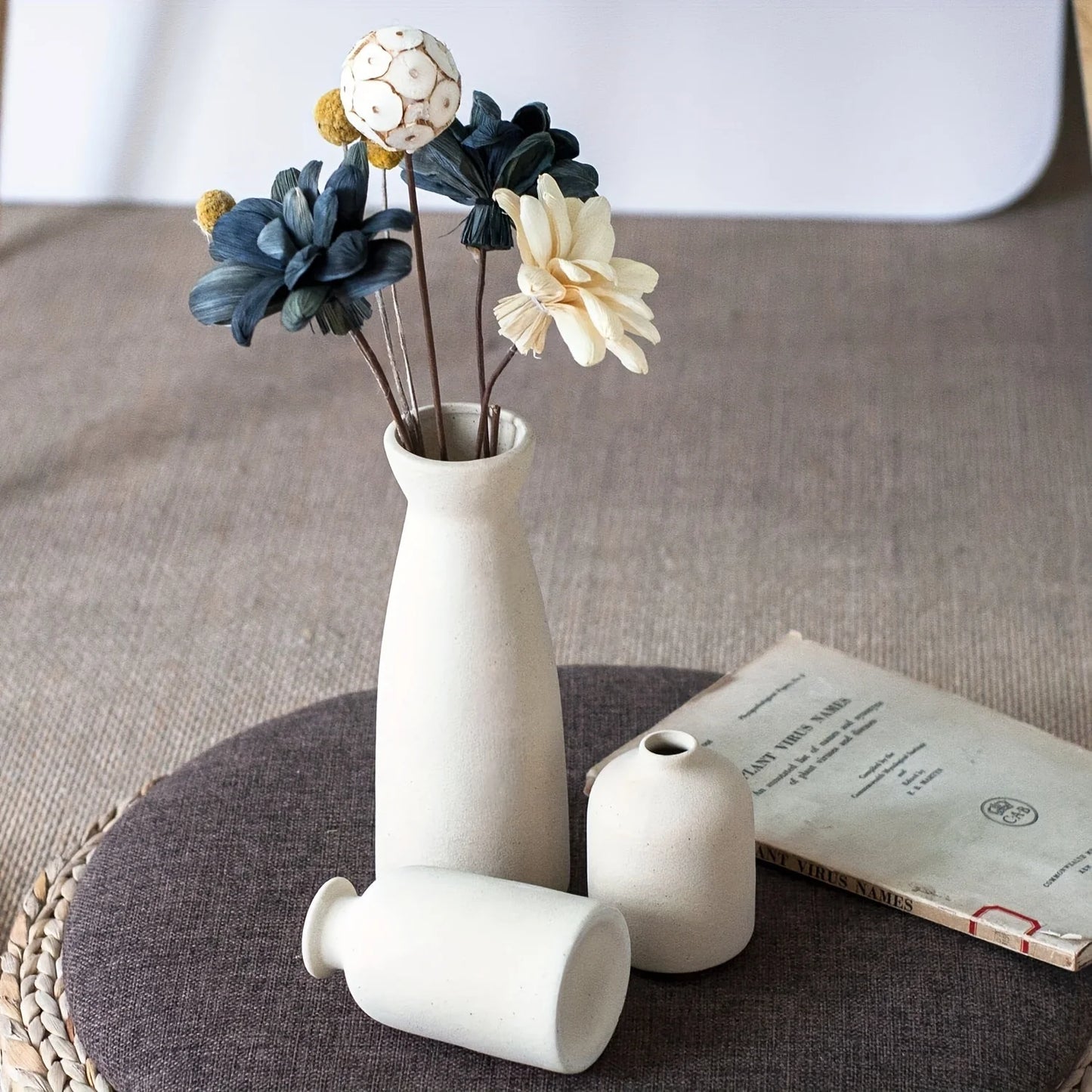 Rustic Charm: Trio of Ceramic Flower Vases