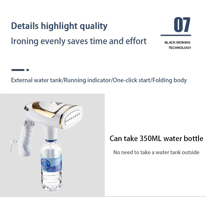 Compact 1600W Dual-Function Handheld Ironing and Steaming Machine