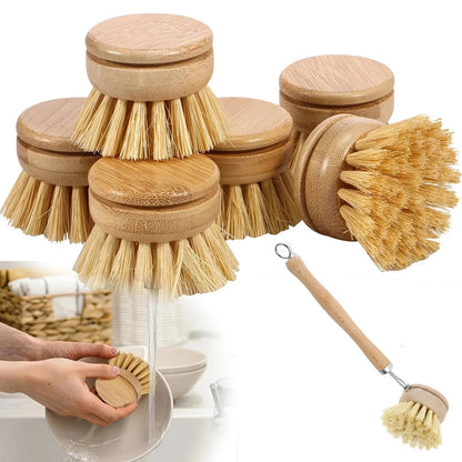 Eco-Friendly Bamboo Dish Brush Head - 6 Pack