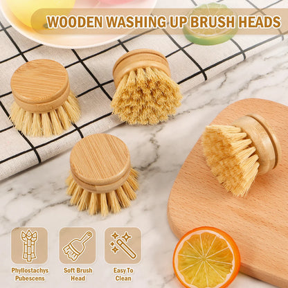 Eco-Friendly Bamboo Dish Brush Head - 6 Pack