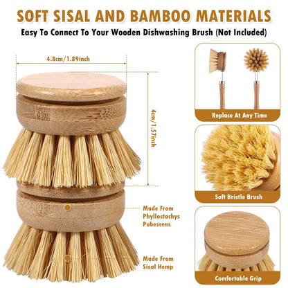 Eco-Friendly Bamboo Dish Brush Head - 6 Pack