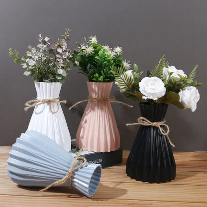 Plastic Vase Nordic Not Fragile Flower Vase White Imitation Ceramic Flower Pot Basket Decor for Flowers Wedding Home Decor