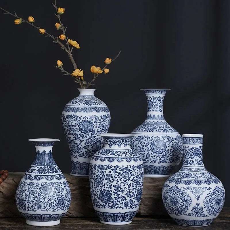 Blue and White Ceramic Vase - Elegant Jingdezhen Artistry for Your Home (6"-10")