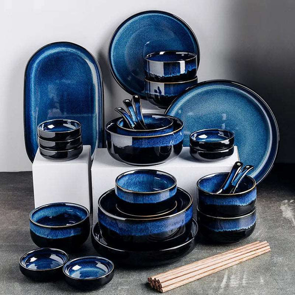 ArtOlo Store Dinner Plates Set Blue Kiln Ceramic Dinner Plates Set