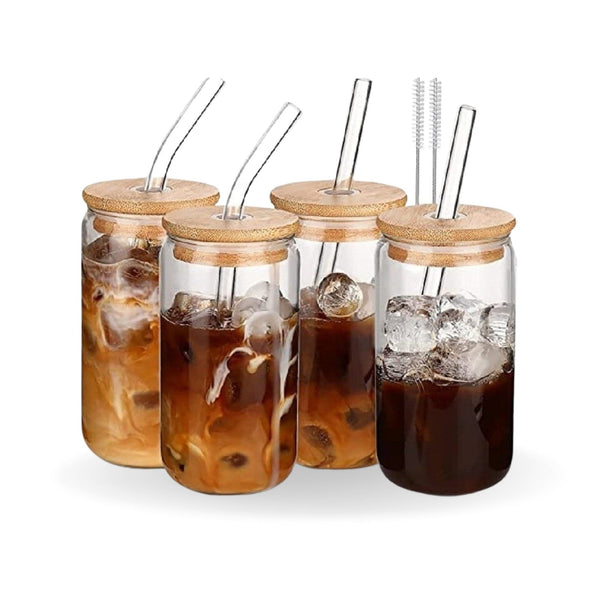 ArtOlo Store Transparent Glass Cups with Straws Clear Glass Tumblers with Straws