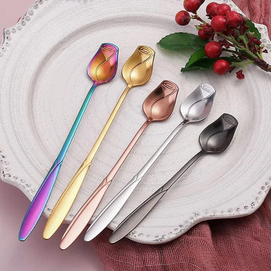 ArtOlo Store Tea Spoons Elegant Stainless Steel Flower Spoons Set, 5pcs