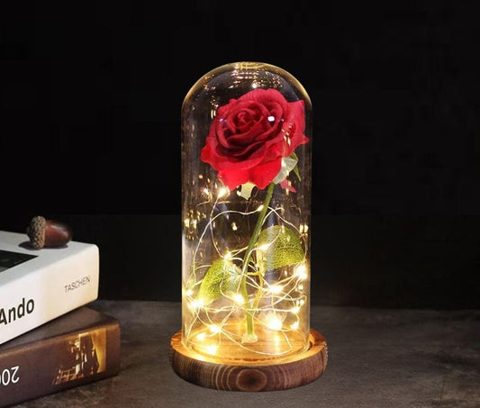 ArtOlo Store Artificial Flowers Enchanting Galaxy Rose in Glass Dome, LED Lit, Romantic Gift for Her