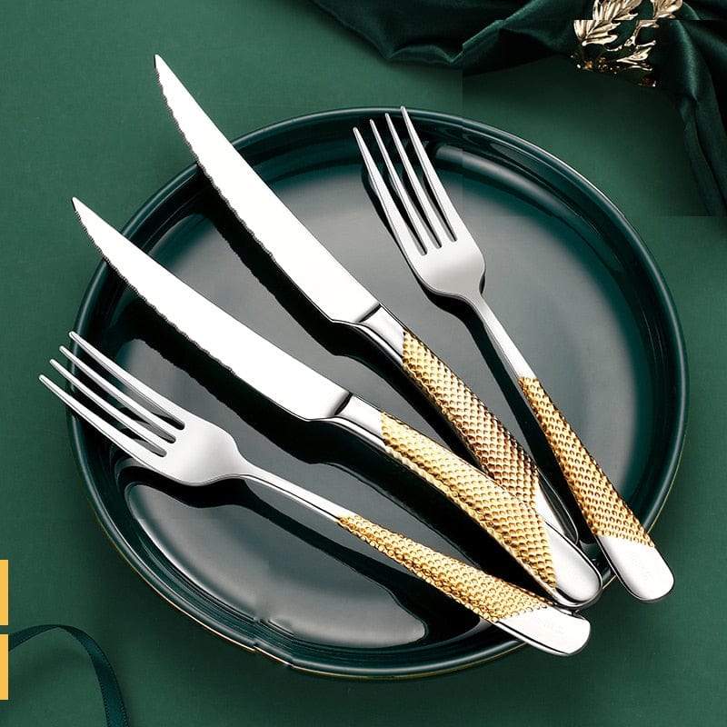 ArtOlo Store Home Tableware Cutlery Set Golden Cutlery Stainless Steel Dinnerware Set Silverware Cutlery Complete Fork Spoons Knives Set