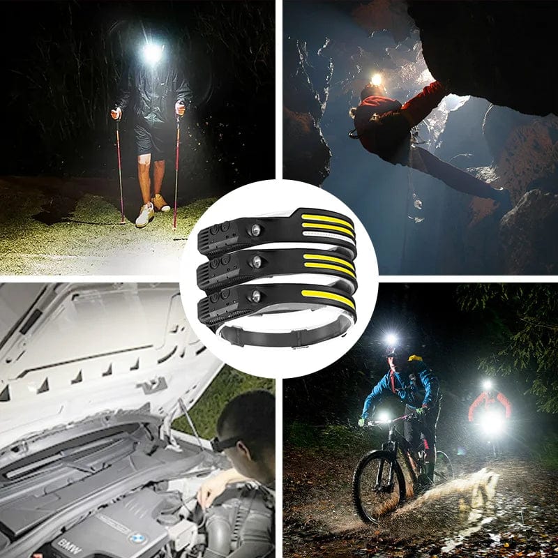 ArtOlo Store Induction Headlamp COB LED Sensor Head Lamp Built-in Battery Flashlight USB Rechargeable Head Torch 5 Lighting Modes Headlight