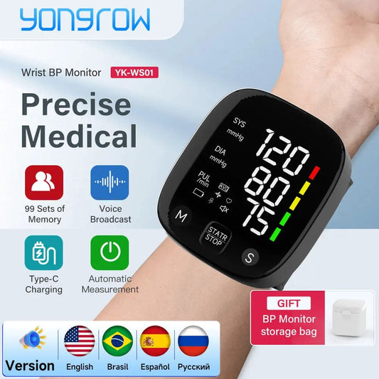 ArtOlo Store Wrist Blood Pressure Monitor LED Wrist Blood Pressure Monitor - Accurate, Rechargeable, and User-Friendly