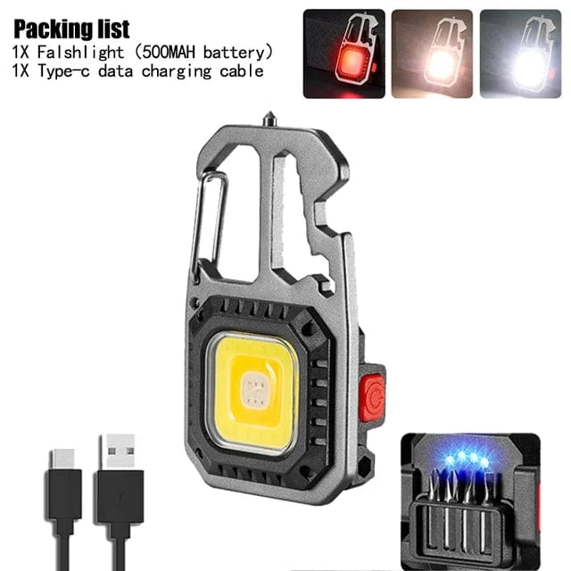 ArtOlo Store Mini Portable LED Keychain Flashlight Built-in 500mAh Battery Type-C Charging Outdoor Camping Emergency Safety Hammer Work Lamp