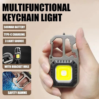 ArtOlo Store Mini Portable LED Keychain Flashlight Built-in 500mAh Battery Type-C Charging Outdoor Camping Emergency Safety Hammer Work Lamp