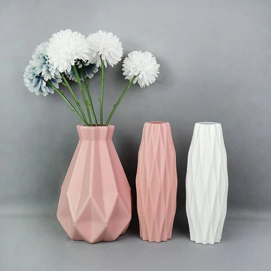 ArtOlo Store Modern Flower Vase White Pink Blue Plastic Vase Flower Pot Basket Nordic Home Living Room Decoration Ornament Flower Arrangement