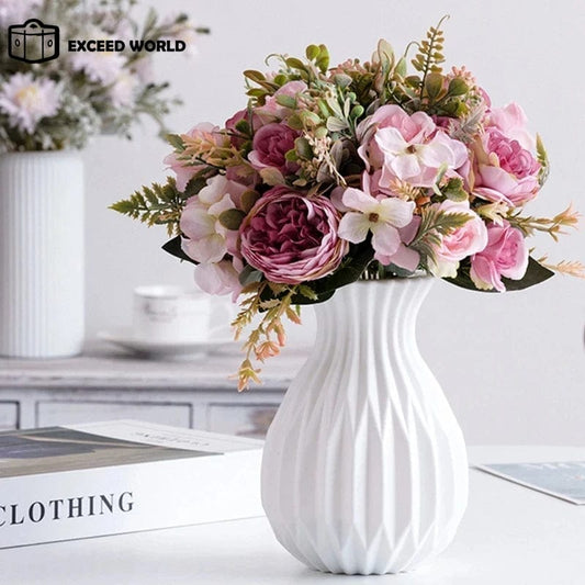 ArtOlo Store Modern Flower Vase White Plastic Vase Flower Pot Basket Nordic Home Living Room Decoration Ornament Wedding Flower Arrangement