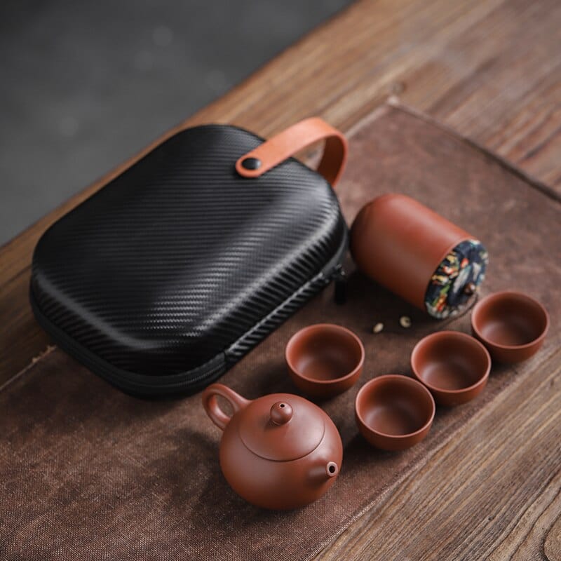 ArtOlo Store Purple Sand Tea Cups Ceramic Portable Teapot Set Outdoor Travel Gaiwan Tea Cups of Tea Ceremony Teacup Fine Gift Kung Fu Tea Set