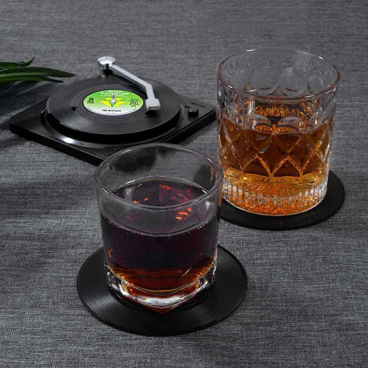 ArtOlo Store Coaster Set Retro Vinyl Record Coasters & Holder, 6pcs