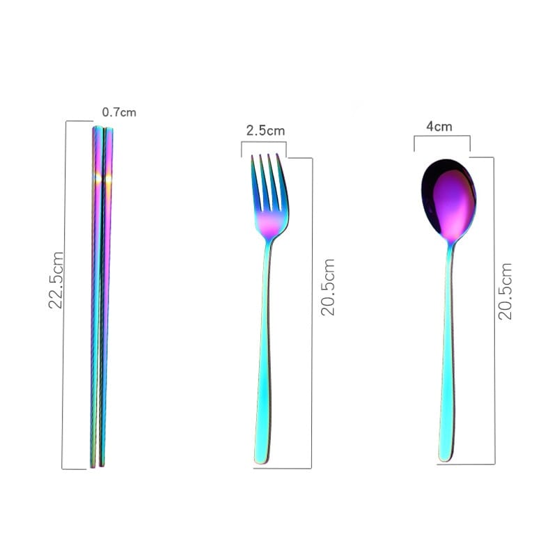 ArtOlo Store Stainless Steel Dinnerware Set Spoon Fork Chopsticks Straw With Cloth Pack Cutlery