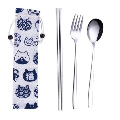 ArtOlo Store Stainless Steel Dinnerware Set Spoon Fork Chopsticks Straw With Cloth Pack Cutlery